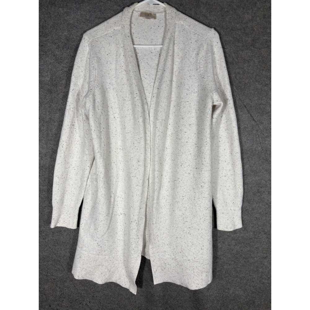 LOFT Ivory Speckled Open-Front Cardigan